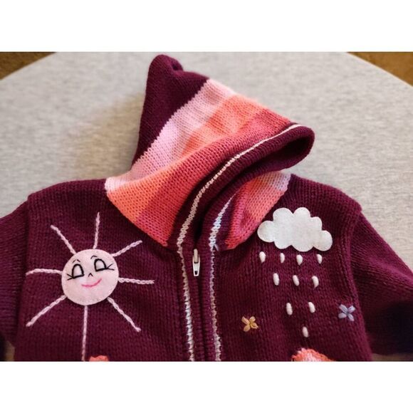 PERUVIAN HAND KNIT PATCHWORK HOODED ZIP UP PINK PURPLE SWEATER NEW - Picture 7 of 10